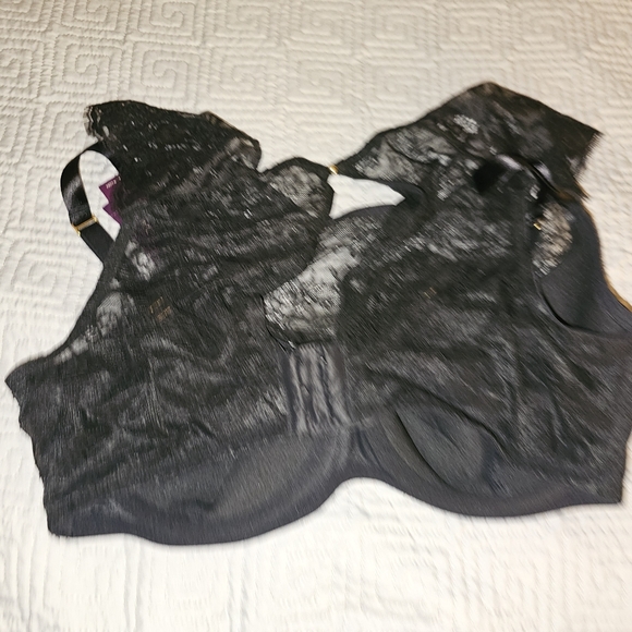 Lace Underwire Cap Sleeve Bra (Black) - Picture 5 of 6